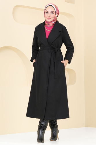 moda selvim Coat 5511ZNN863 Black - Thumbnail