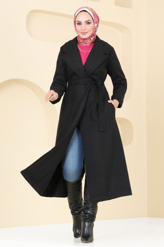 moda selvim Coat 5511ZNN863 Black - Thumbnail