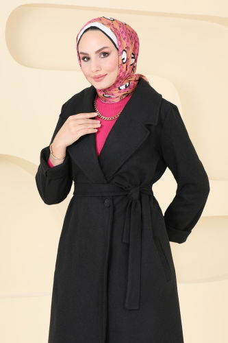 moda selvim Coat 5511ZNN863 Black - Thumbnail