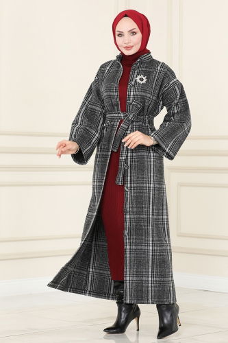 moda selvim COAT 5945BSK463 Anthracite - Thumbnail