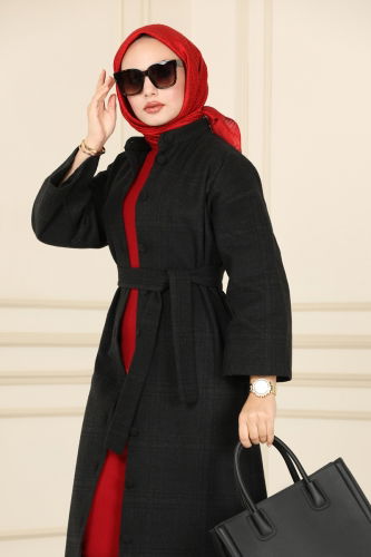 moda selvim COAT 5945BSK463 Black - Thumbnail