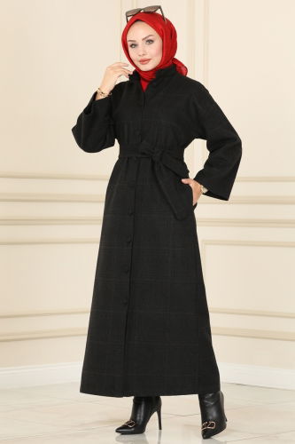 moda selvim COAT 5945BSK463 Black - Thumbnail