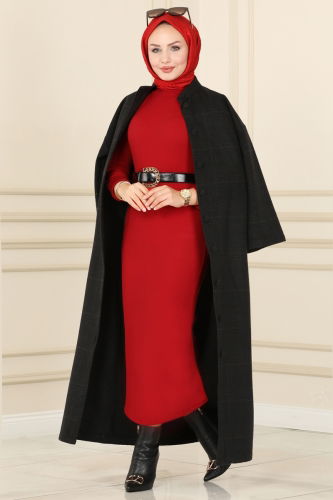 moda selvim COAT 5945BSK463 Black - Thumbnail