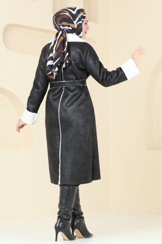 moda selvim Coat 5959BSK463 Black - Thumbnail