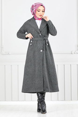 moda selvim Coat 5966OZ1080-M Smoked - Thumbnail