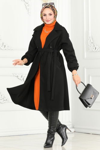 moda selvim Coat 6110BSK463 Black - Thumbnail