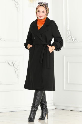 moda selvim Coat 6110BSK463 Black - Thumbnail