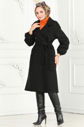 moda selvim Coat 6110BSK463 Black - Thumbnail