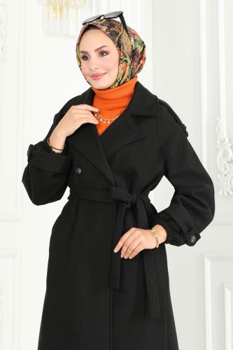 moda selvim Coat 6110BSK463 Black - Thumbnail