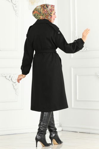 moda selvim Coat 6110BSK463 Black - Thumbnail