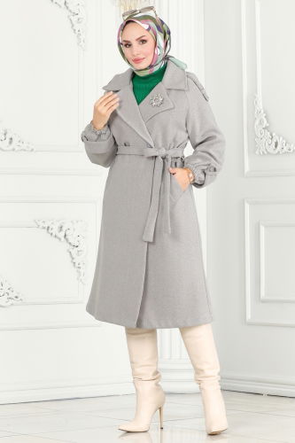 moda selvim Coat 6110BSK463 Gray - Thumbnail