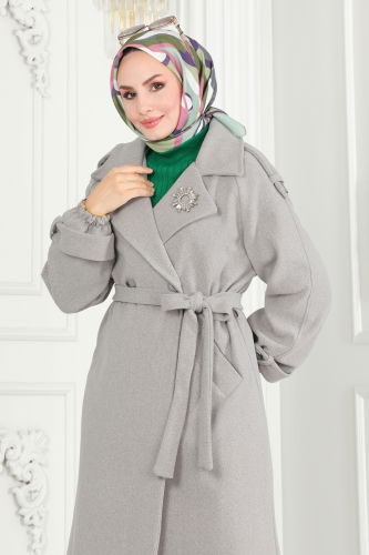 moda selvim Coat 6110BSK463 Gray - Thumbnail