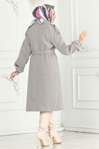 moda selvim Coat 6110BSK463 Gray - Thumbnail