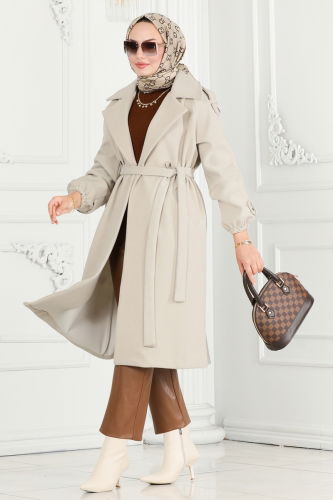 moda selvim Coat 6110BSK463 Stone - Thumbnail