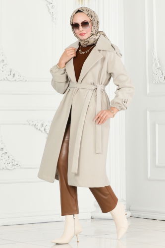 moda selvim Coat 6110BSK463 Stone - Thumbnail