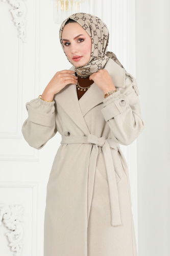 moda selvim Coat 6110BSK463 Stone - Thumbnail