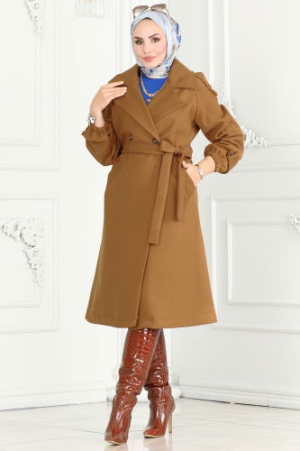 moda selvim Coat 6110BSK463 Tan - Thumbnail