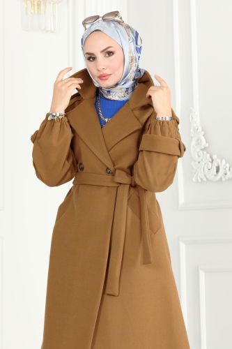 moda selvim Coat 6110BSK463 Tan - Thumbnail