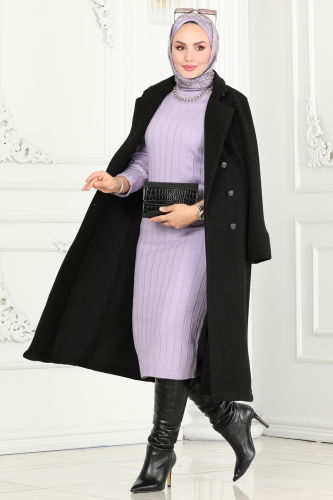 moda selvim Coat 6111BSK463 Black - Thumbnail