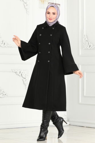 moda selvim Coat 6111BSK463 Black - Thumbnail