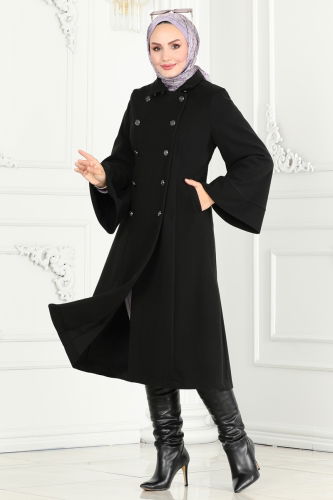 moda selvim Coat 6111BSK463 Black - Thumbnail