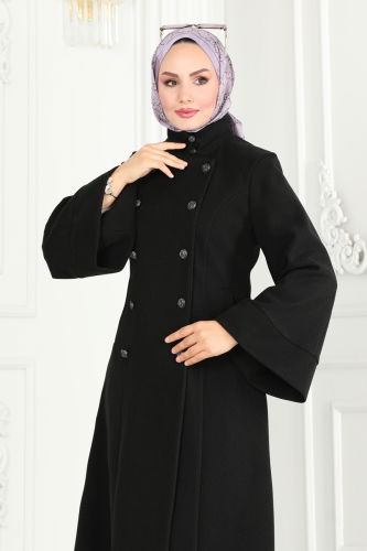 moda selvim Coat 6111BSK463 Black - Thumbnail