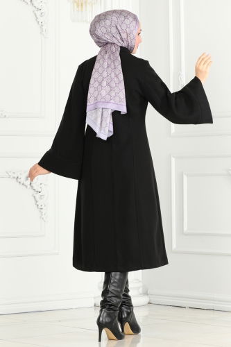 moda selvim Coat 6111BSK463 Black - Thumbnail