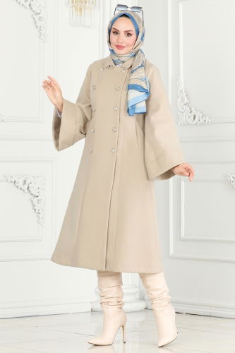 moda selvim Coat 6111BSK463 Stone - Thumbnail