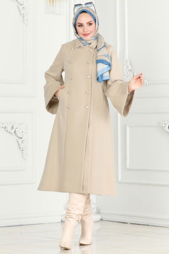 moda selvim Coat 6111BSK463 Stone - Thumbnail