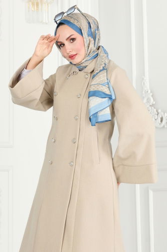 moda selvim Coat 6111BSK463 Stone - Thumbnail