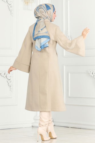 moda selvim Coat 6111BSK463 Stone - Thumbnail