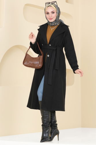 moda selvim Coat 6121BSK463 Black - Thumbnail