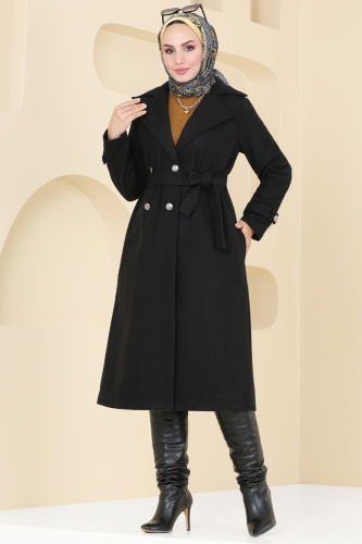 moda selvim Coat 6121BSK463 Black - Thumbnail