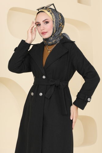 moda selvim Coat 6121BSK463 Black - Thumbnail