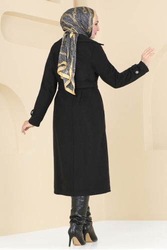 moda selvim Coat 6121BSK463 Black - Thumbnail