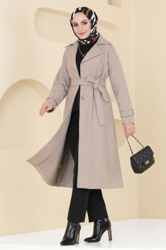 moda selvim Coat 6121BSK463 Stone - Thumbnail