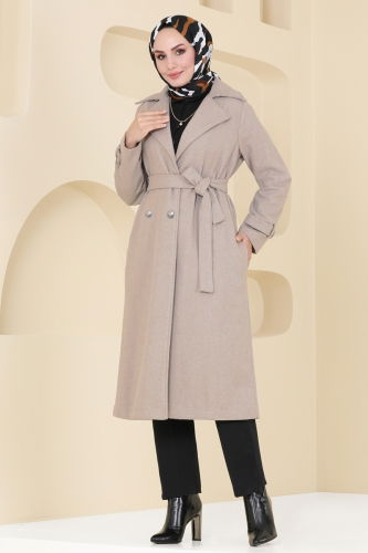 moda selvim Coat 6121BSK463 Stone - Thumbnail