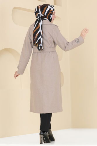 moda selvim Coat 6121BSK463 Stone - Thumbnail