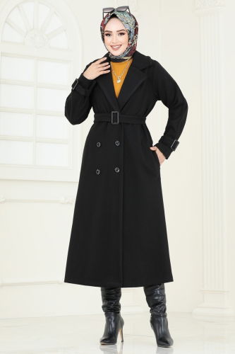 moda selvim Coat 6125BSK463 Black - Thumbnail