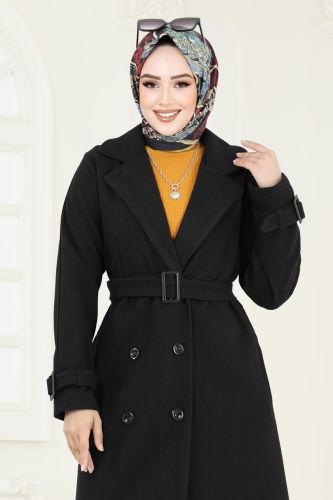 moda selvim Coat 6125BSK463 Black - Thumbnail