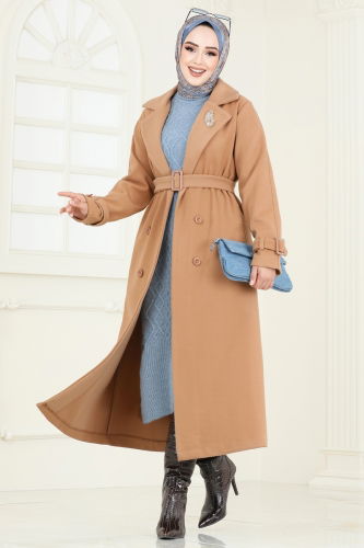 moda selvim Coat 6125BSK463 Latte - Thumbnail