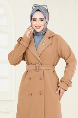 moda selvim Coat 6125BSK463 Latte - Thumbnail