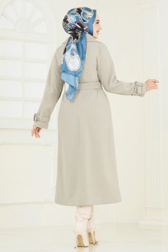 moda selvim Coat 6125BSK463 Stone - Thumbnail