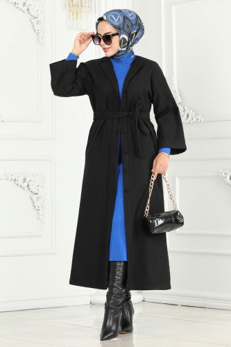 moda selvim Coat 6130BSK463 Black - Thumbnail