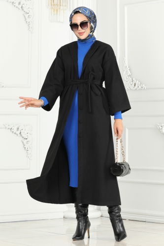 moda selvim Coat 6130BSK463 Black - Thumbnail