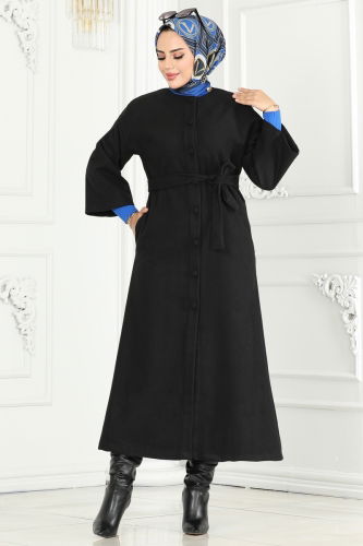 moda selvim Coat 6130BSK463 Black - Thumbnail