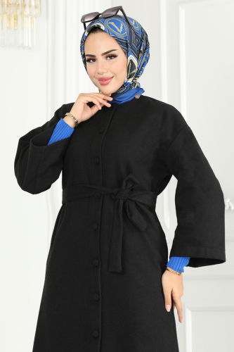 moda selvim Coat 6130BSK463 Black - Thumbnail