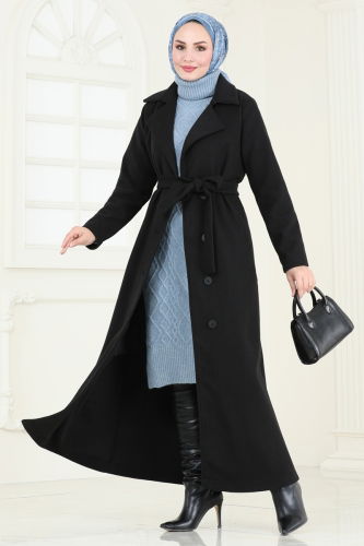 moda selvim Coat 6143BSK463 Black - Thumbnail