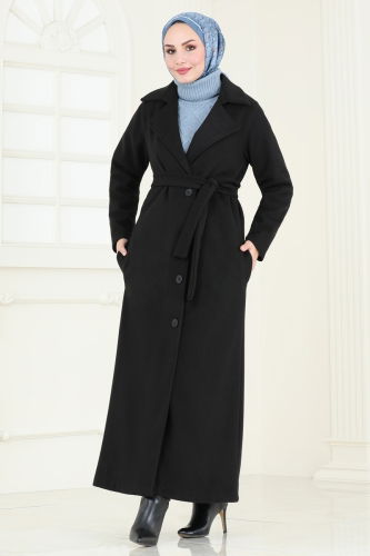 moda selvim Coat 6143BSK463 Black - Thumbnail