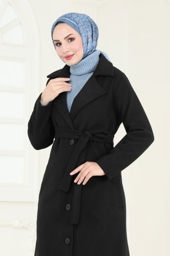 moda selvim Coat 6143BSK463 Black - Thumbnail